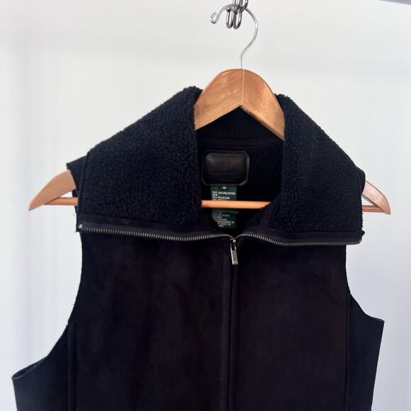 LAUREN Ralph Lauren Black Sherpa Lined Vest Jacket Full Zip Size Small Y2k coat - Picture 2 of 5